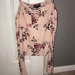 Off the shoulder light pink floral print top
